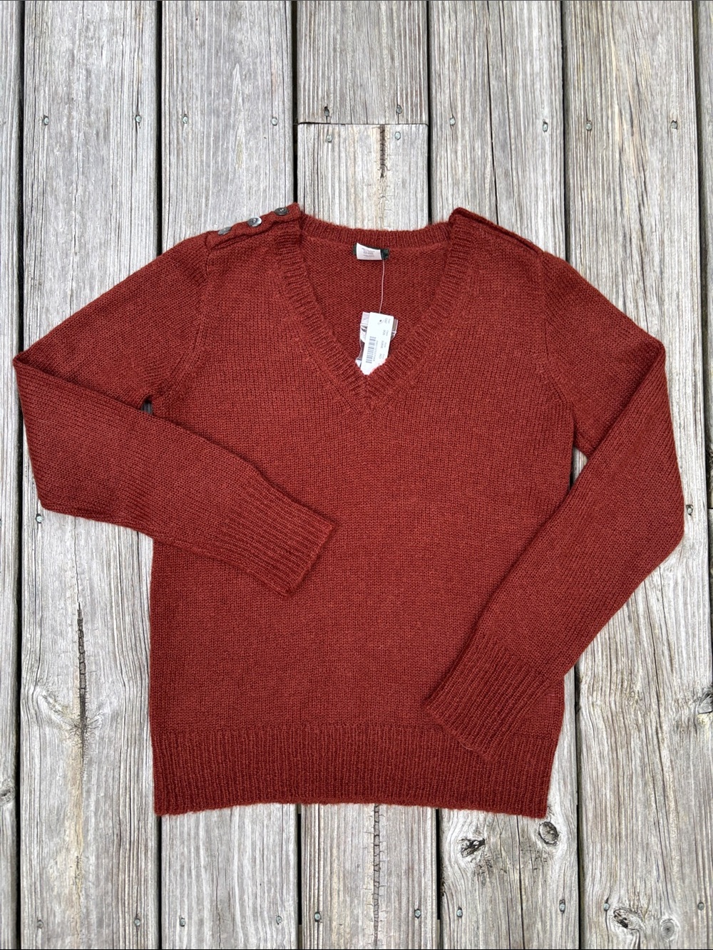 J CREW | Rust Wool-Mohair Knit Blend Shoulder Button V-Neck Sweater | Size S